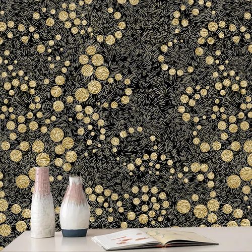 Kitico Black and Gold Wallpaper Peel and Stick Wallpaper Modern Boho Removabl Self-Adhesive Contact Paper Gold Circle Waterproof Wall Paper for Bedroom Barthroom Cabinet Vinyl 17.3''x197''