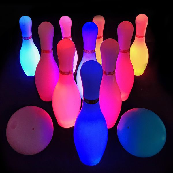 OceanWings Kids Light up Bowling Ball Toys Set,Bowling Pins Toy Game with 10 Pins & 2 Balls Fun Sports Games for Kids Toddler Indoor & Outdoor Boys Girls Children 3 4 5 6 Years