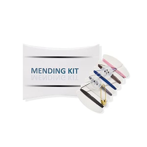 World Amenities Bulk Mending Kit |50 Count | Kit Includes 6 Colored Threads (Black, White, Grey, Navy, Brown, Pink), 1 Needle, 2 Buttons and 1 Safety pin| Individually Boxed Guest Hotel Amenities