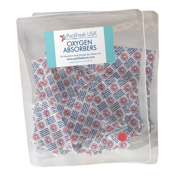 PackFreshUSA: 300cc Oxygen Absorber Packs - Food Grade - Non-Toxic - Food Preservation - Long-Term Food Storage Guide Included - 100 Pack