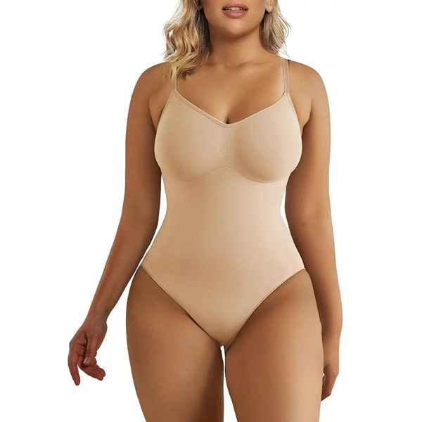 SHAPERX Bodysuit for Women Tummy Control Shapewear Seamless Sculpting Thong Body Shaper Tank Top,SZ5215-Beige-XXS/XS