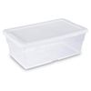 STERILITE 6 Qt Storage Box, Stackable Bin with Lid, Plastic Container to Organize Shoes and Crafts on Closet Shelves, Clear with White Lid, 1-Pack