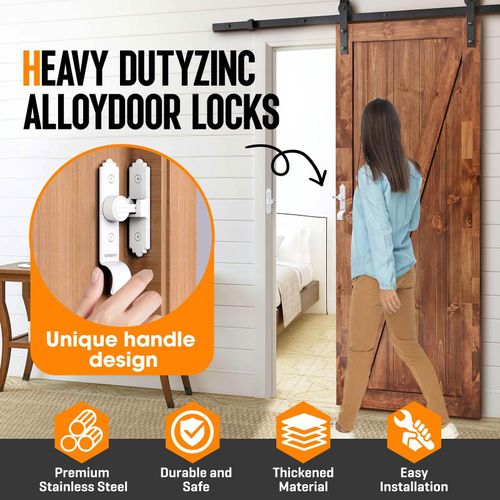 90/180 Degree Barn Door Latch, Heavy Duty Hardware Sliding Screen Door Lock, Sliding Latch Lock with Handle for Bathroom, Bedroom, Cabinets, Garden, Garage, Outdoor (90 Degree White-1pcs)