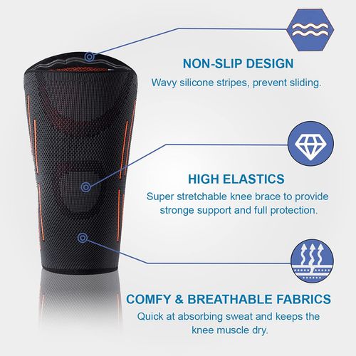 Dualeco Knee Supports 2 Pack, Anti-Slip Knee Support Brace for Men/Women, Breathable Knee Compression Sleeve for Joint Pain Relief/Arthritis/Recovery, Knee Brace for Running/Weight Lifting