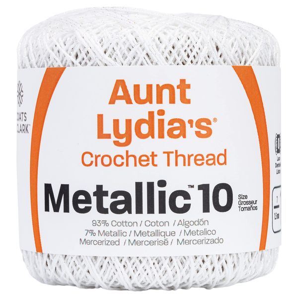 Coats Crochet Metallic Crochet Thread, 10, White/Pearl