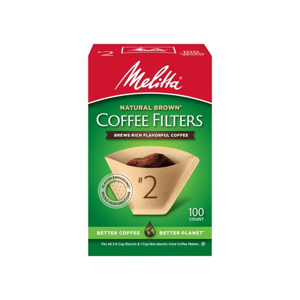 Melitta #2 Cone Coffee Filters, Unbleached Natural Brown, 100 Total Filters Count - Packaging May Vary