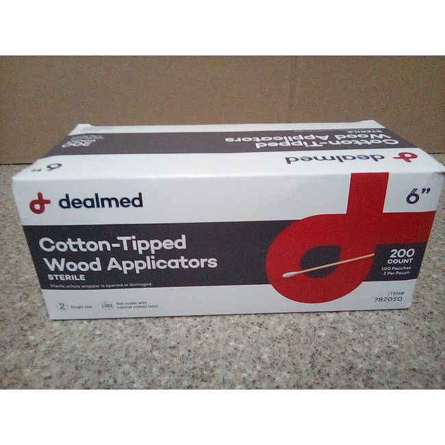 6" dealmed Cotton-Tipped Wood Applicators 200 count New w/open box Item #782050