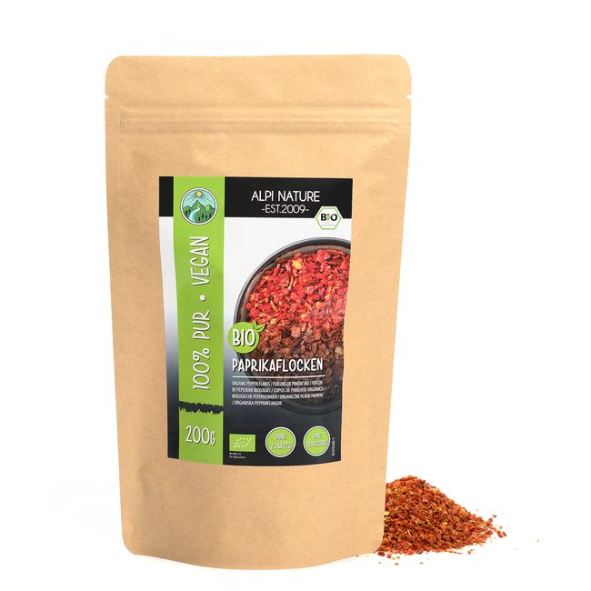 BIO Paprikaflocken (200g), Paprika Flocken Bio, Paprikaschoten aus kontrolliert biologischem Anbau, 100% natürlich, ohne Zusätze, Paprikaflocken Bio, Bio Paprika geschrotet