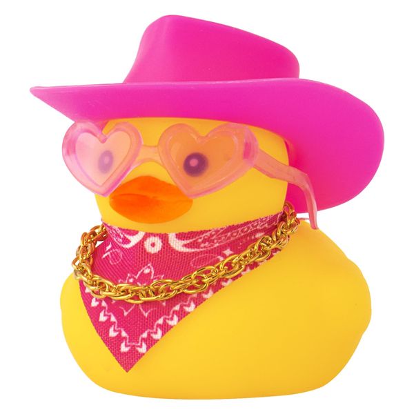 wonuu Car Rubber Cowboy Duck, Yellow Ducks Decoration Dashboard with Cowboy Hat Necklace Sunglasses, Pink