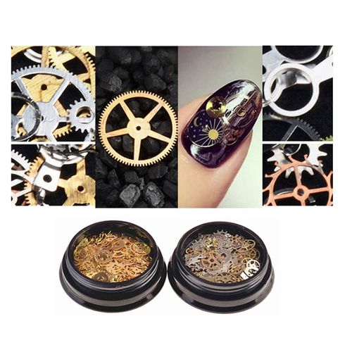 erioctry 2 Boxes Mixed Pattern Ultra-thin 3D Metal Steampunk Gears Nail Art Decorations DIY Nail Tips Decal Steam Punk Gear Nail Charms DIY Nail Tips Accessories (Approx. 200-300PCS)