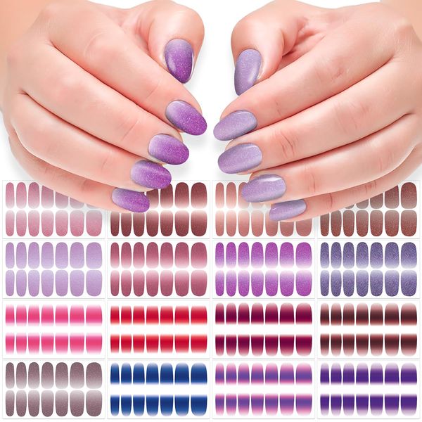 DANNEASY 16 Sheets French Nail Polish Stickers Full Nail Wraps French Tip Nail Strips Gel Nail Polish Strips Self Adhesive Fingernail Sticker Nails for Women with Nail File, Cuticle Stick