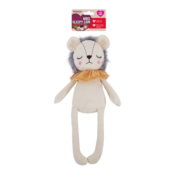 Rosewood Mrs Sleepy Lion, Plush Interactive Dog Toy - Cream