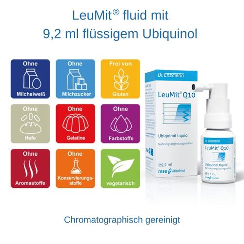 LeuMit mse Ubiquinol Liquid (9.2 ml) Vegan & High Dose Kaneka Coenzyme Q10, Reduced, Breathable, Liposomal, Dr Enzmann