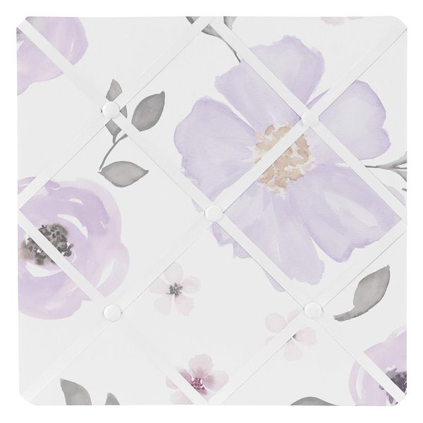 Sweet Jojo Designs Lavender Purple, Pink, Grey and White Fabric Memory Memo Photo Bulletin Board for Watercolor Floral Collection - Rose Flower