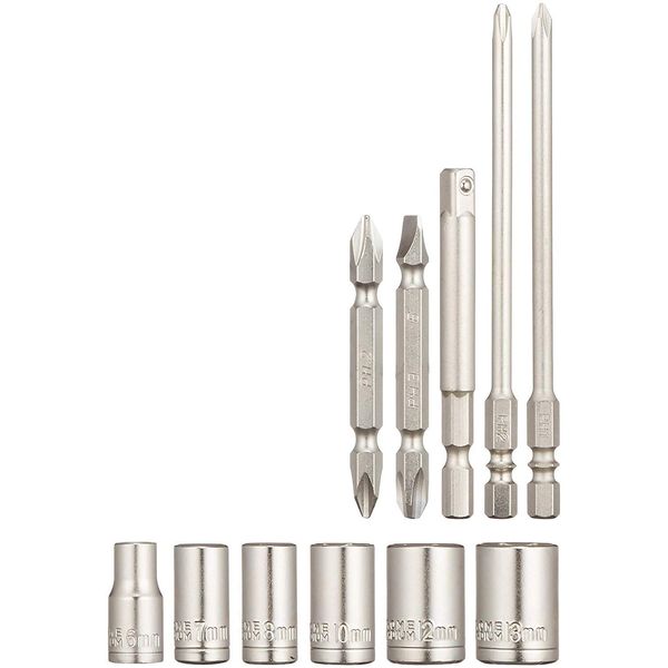 E-Value BS-2N Bit & Socket, 11 Piece Set, Hexagonal Shaft, 0.25 inches (6.35 mm)