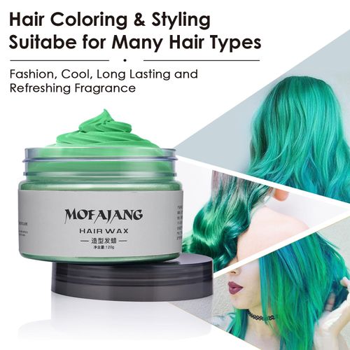 Green Hair Colour Wax, 120 g, Temporary Coloured Hair Colour Wax, Easy Washable Hair Colour Change for Children, Women, Men, Suitable for Party, Cosplay and Halloween