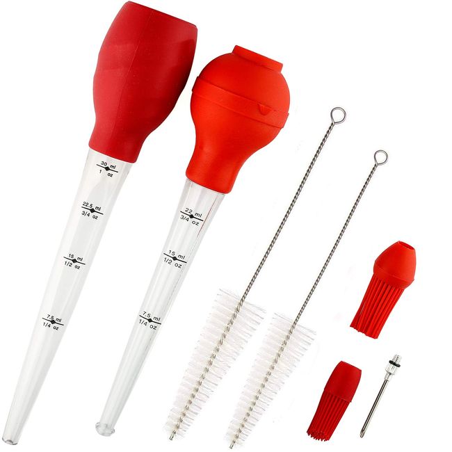 Turkey Baster Syringe Heat Resistant Meat Baster Set with Cleaning Brush Meat Marinade Injector for Basting and Kitchen Cooking Turkey, Beef, Pork, Fish, BBQ