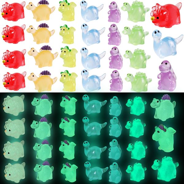 DIYDEC 60pcs Luminous Mini Resin Dinosaur 6 Styles Tiny Small Dinosaurs Glow in The Dark Miniature Animals to Hide Little Dinosaur for Micro Dollhouse Landscape Aquarium Decorations