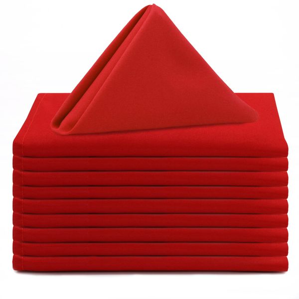 Your Chair Covers Cloth Polyester Napkins, 20 x 20 Inch, Washable Dinner Fabric Linen Napkins with Hemmed Edges for Restaurant, Wedding and Holiday Pack of 10 (Red)