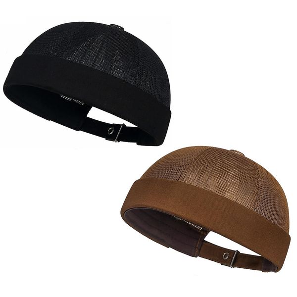Initlove Docker Hat for Mens Mesh Beanie Cap Breathable Brimless Sailor Hat Black Coffee