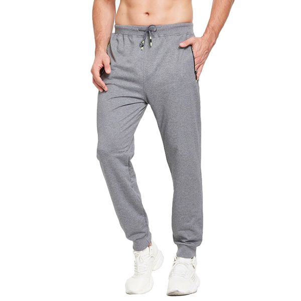 JustSun Jogginghose Herren Baumwolle Sporthose Trainingshose Herren Lang Fitness Hosen Männer Sweathose Sweatpants Herren mit Reissverschluss Taschen Grau L