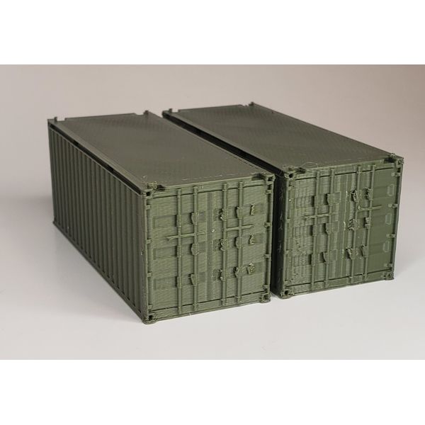 Set of 2 - HO Scale 20' Ft Shipping Containers - Green - Train Freight Stacking 