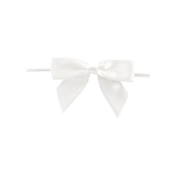 Reliant Ribbon 5170-03005-3X2 Satin Twist Tie Bows - Large Bows, 7/8 Inch X 100 Pieces, White