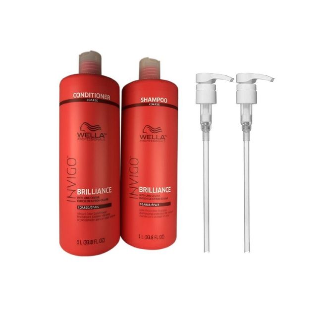 (2 PACK)Wella Invigo Brilliance Shampoo & Conditioner Coarse Duo w/2PUMP, 33.8oz