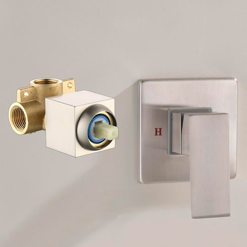 Square Single-Function Shower Handle Valve, Wall Mount Brass Faucet Shower Rough-in Valve Male Thread Bathroom Trim Kit Single Handle Tub Shower Mixer Valve Kit, Brushed Nickel