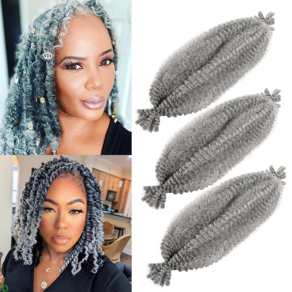 Orientfashion Afro Twist Hair 10-24 Inch 3 Packs, Springy Afro Twist Hair Pre Fluffed Spring Twist Hair Pre Stretched Wrapping Hair for Soft Locs Hair Extensions (Grey, 24inch(pack of 3))