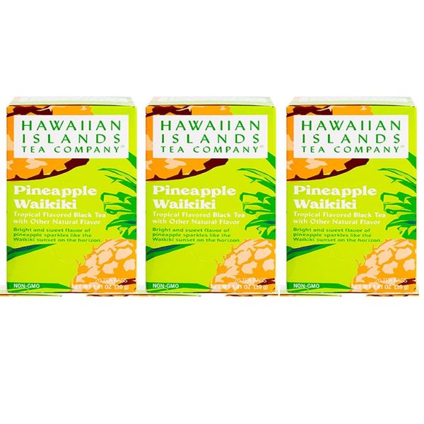 Hawaiian Islands Tea Company Pineapple Waikiki Black Tea, All Natural - 60 Teabags (3 Boxes)