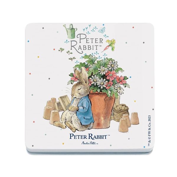 Decorative Coaster (10 x 10 cm) - Beatrix Potter - Peter Rabbit Sleeping by Flower Pots