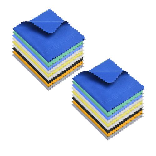 マイクロファイバークリーニングクロス - ECO-FUSED クロス（白） 2枚を含むカラフルなクロス 18枚 - ガラス、メガネ、カメラ、iPad、iPhone、タブレット、携帯電話、LCDスクリーン、銀製品、その他デリケートな表面にぴったり (黒、青、グレー、緑、水色、オレンジ、白、黄色)