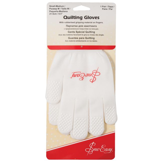 Sew Easy Quilting Gloves – Small to Medium 21.5cm 8.5” Rubberised Grip Reduced Hand Strain Slimline Elastic Fit, Protection from Pins & Needles for Quilting Sewing Dressmaking