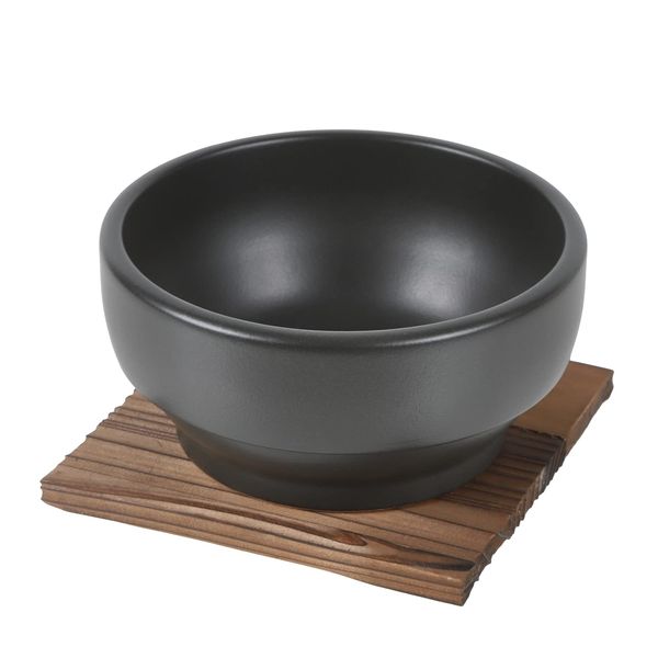 Superb Bibimbap Pot, Heat Resistant, Made in Japan, Black with Cedar Board (Can be Used with Direct Fire, Microwave, Toaster Oven), Bowl, Bibimbap Dish, Bakeware Capacity