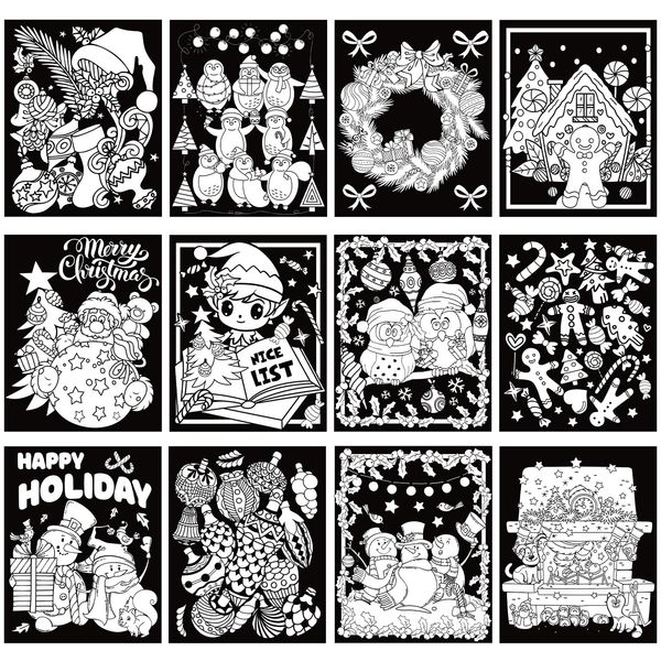 Zhanmai 48 Pcs Christmas Velvet Coloring Posters for Kids - Felt & Fuzzy Coloring Sheets DIY Craft Project