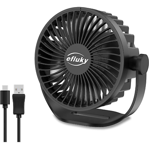 USB Small Desk Fan 3 Speeds Rechargeable Fan Built-In Battery, 360° Adjustment