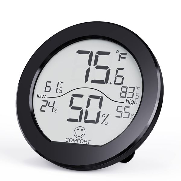 SECRUI Hygrometer Thermometer for Room Temperature Humidity Meter Indoor Thermometer Accuracy Calibration LCD Temperature Sensor with Maximum and Minimum Records, TH1,Black