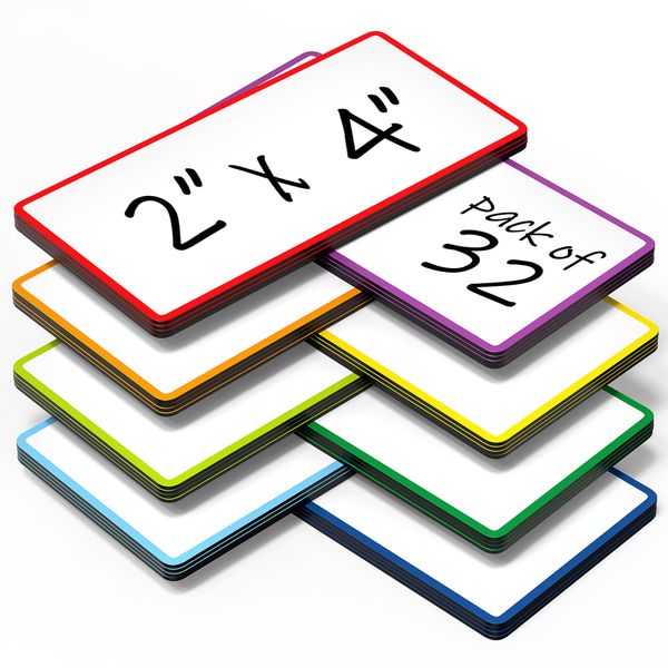32 Pack Dry Erase Magnetic Labels 2x4 in - Magnetic Name Tags for Classroom Lockers School Bus - Classroom Magnets for Names - Magnet Labels for Whiteboard - Magnet Names Plates for Classrooms