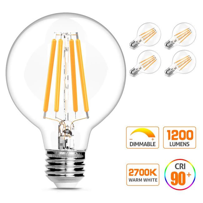 Dimmable G25 LED Globe Light Bulbs, Edison Light Bulbs 100W Equivalent, 1200 Lumens, 10W E26 Base Vanity Light Bulb with Warm White 2700K for Home Reading Room Bathroom, 4-Pack