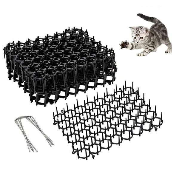 12pcs 20*15.5cm Cat Scat Mat with Spikes 15.5*20cm Prickle Strips Plastic Spikes Indoor and Outdoor for Dererrent Prickle Strip Dig Stopper Cat Repellent Mat Pet Digging Deterrent with 8 U-Shaped Peg