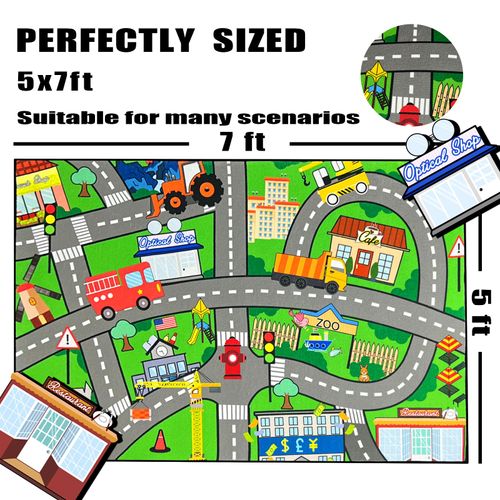 Car Rugs for Kids Toy Cars - Kids Carpet for Playroom Car Track Rug Car Carpet for City Life Road Rug for Playroom Living Room Bedroom, Green, 2'5''×4'