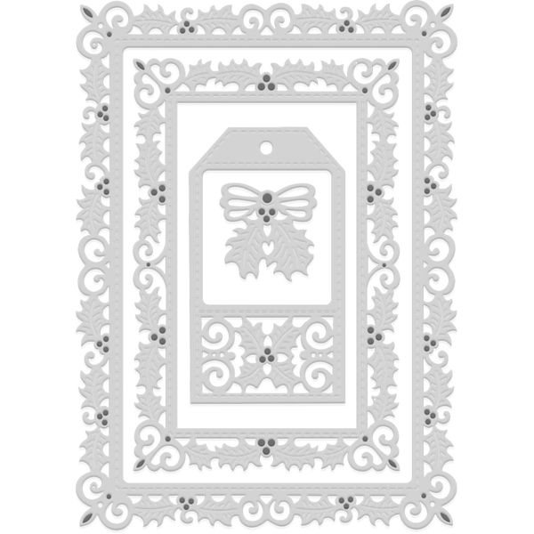 Sweet Dixie Metal Cutting Dies Holly Frames with Gift Tag Silver SDD616