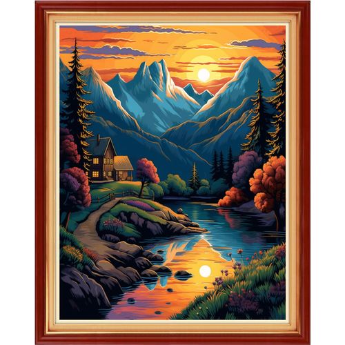DMCVIVR Stamped Cross Stitch Kits for Adults Beginners Embroidery Kits 11CT Needlepoint Kits Cross Stitch Patterns Embroidery Patterns-Sunset Scenery 16x20 inch