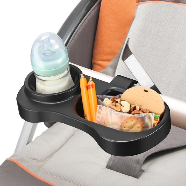 ZZM 2 in 1 Universal Stroller Snack Tray with Cup Holder, Snack Catcher and Drink Holder for Stroller Snack Tray Attachment - Upgraded Removable Clip for Bumper Bar of Stroller Tray for Baby