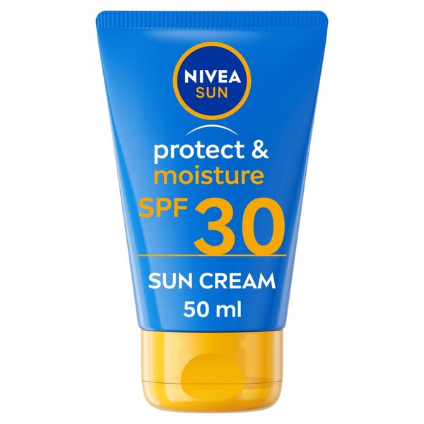 NIVEA SUN Protect and Moisture SPF 30 To Go Lotion (50ml), Water-Resistant Sunscreen, Pocket-Sized Sun Cream Providing Instant and Effective UVA + UVB Protection