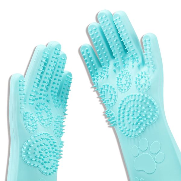 Srtood Pet Grooming Magic Gloves, Dog Cat Bathing Shampoo Brush, Silicone Hair Removal Gloves with Thick High Density Teeth for Bathing and Messaging, Double-Side Scrubbing Gloves for Shedding