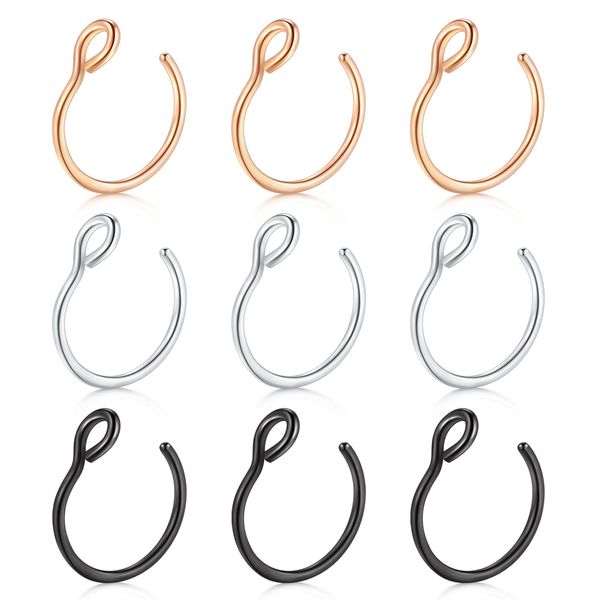 D.Bella 20G Fake Piercing Jewelry Hoop for Faux Lip Septum Nose Ring Set,8mm