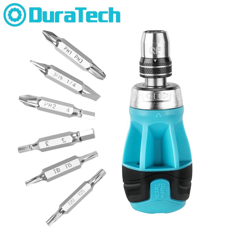 DURATECH 12-in-1 Stubby Ratcheting Screwdriver Multi-bit Short Screw ...