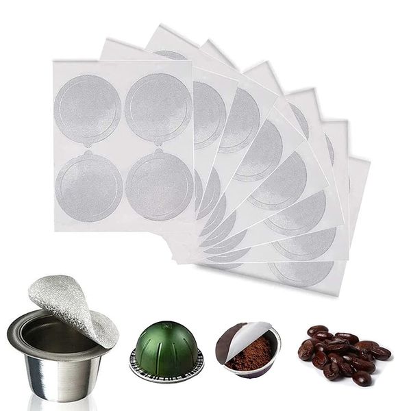 BDHI 100pcs 62mm Coffee Pods Seal Lids Self-Adhisive Reusable Aluminum Foil Sticker Seals Lids Compatible Capsule Coffee(H05-100)